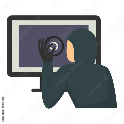 spying and penetration testing vector icon design, White Collar Crime symbol, Computer crime Sign, security breakers stock illustration, hackers try to break security system Concept