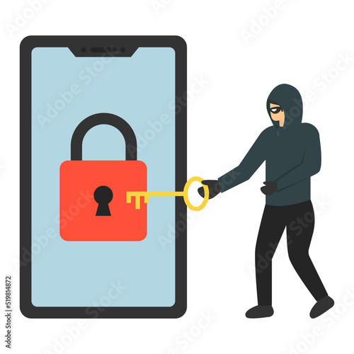 hacker using anonymous hash keys vector icon design, White Collar Crime symbol, Computer crime Sign, security breakers stock illustration, intruder trying to open the door Concept