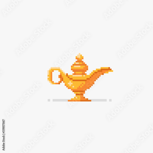 gold antique lamp in pixel art style