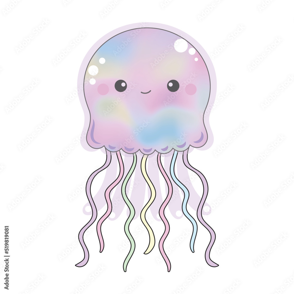Cute rainbow jellyfish smile face in unicorn theme.
