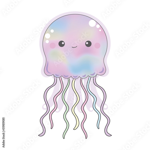 Cute rainbow jellyfish smile face in unicorn theme.