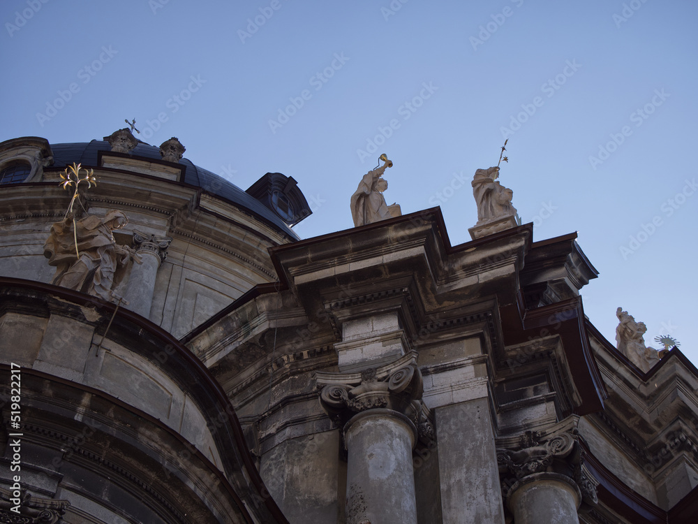 A fragment of the roof of the Dominican church in Lviv. Baroque architecture. A fragment of the roof of the Dominican church in Lviv. Baroque architecture.