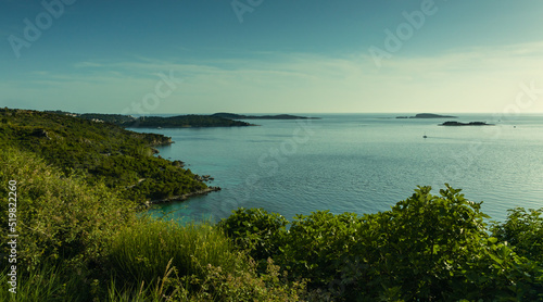 Wallpaper Mural Sea landscape, Adriatic Sea, islands visible on the horizon, view of the bay and the town of Cavtat, sunny day, the sky partly covered with clouds. Torontodigital.ca
