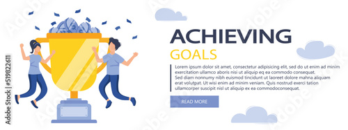 Business award banner isolated. People celebrating success, achieving goals and win, set in flat design. Vector illustration for blogging, website, mobile app, promotional materials.