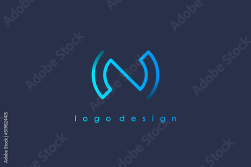 Simple Initial Letter N Logo. Blue Circular Rounded Line Infinity Style isolated on Blue Background. Usable for Business and Technology Logos. Flat Vector Logo Design Template Element. photo
