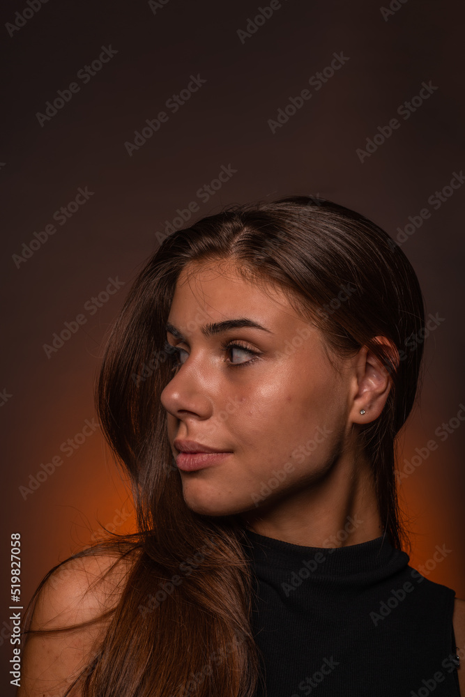Side profil of attractive girl smiling Side profil of attractive girl smiling