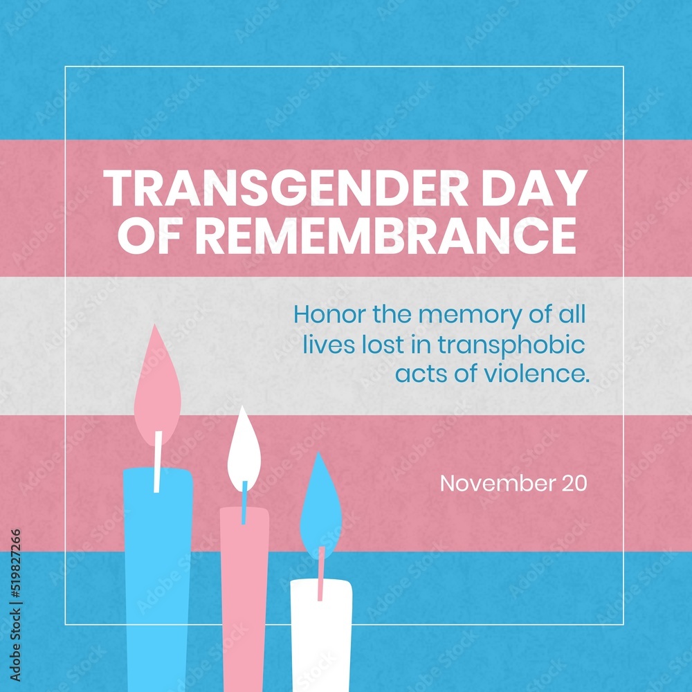 Fototapeta premium Composite of transgender day of remembrance text over candles and transgender pride flag
