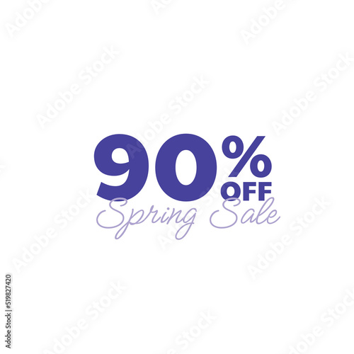 90% spring sale hand logo, typography icon badge. Retro Vintage Letter Banner Poster Template, Sale, Offer