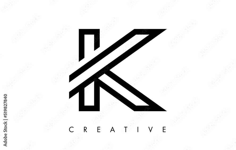K Letter Logo Monogram with Black and White Lines and Minimalist Design Vector K Letter Logo Monogram with Black and White Lines and Minimalist Design Vector