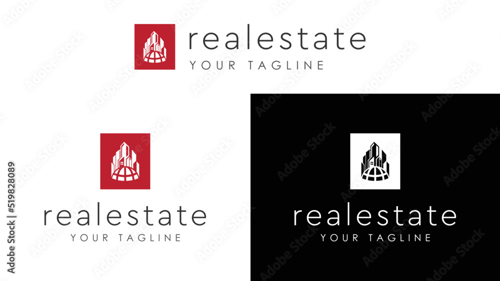 Real estate vector logo design on which an line art image background of a building in a abstract style icon template