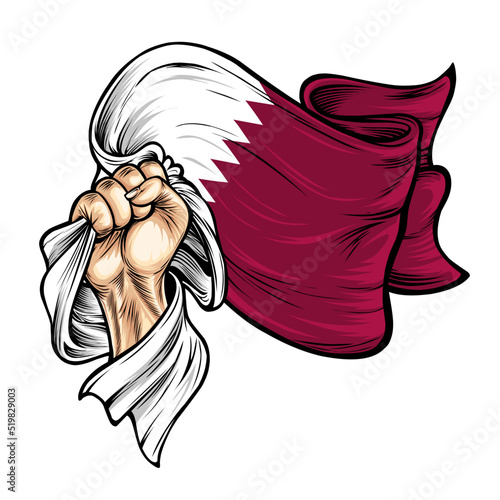 Vector illustration on the theme qatar independence day. Hands with qatar national flags. Vector of the national flag of qatar