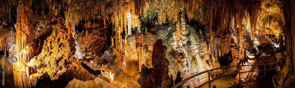 Panoramic view of natural formations inside Luray Caverns