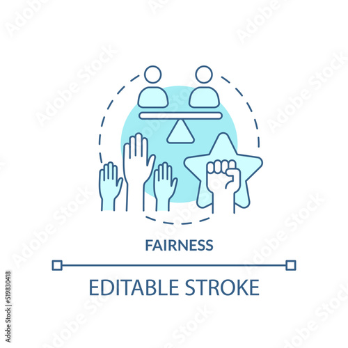 Fairness turquoise concept icon. Organizational ethics element abstract idea thin line illustration. Justice Isolated outline drawing. Editable stroke. Arial, Myriad Pro-Bold fonts used