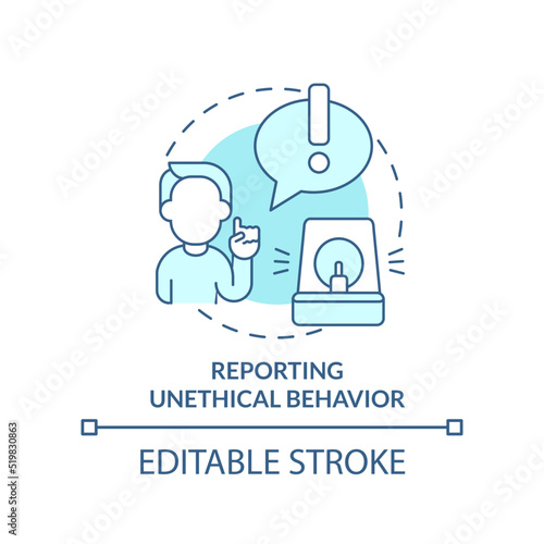 Reporting unethical behavior turquoise concept icon. Ethics in customer dealings abstract idea thin line illustration. Isolated outline drawing. Editable stroke. Arial, Myriad Pro-Bold fonts used