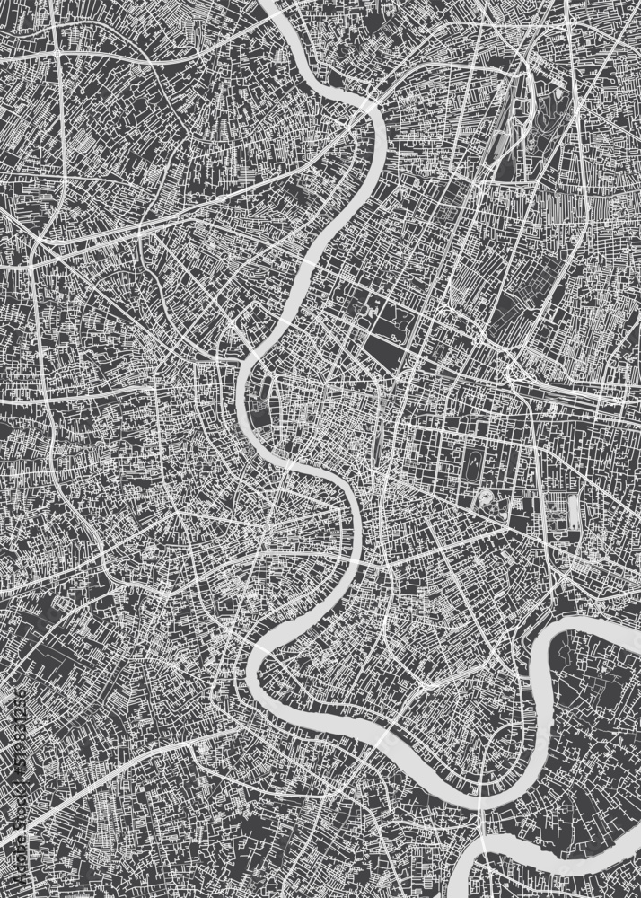 City map Bangkok, monochrome detailed plan, vector illustration