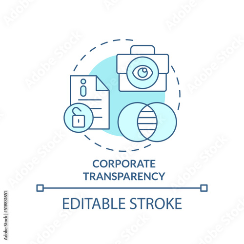 Corporate transparency turquoise concept icon. Ethical company behavior abstract idea thin line illustration. Isolated outline drawing. Editable stroke. Arial, Myriad Pro-Bold fonts used