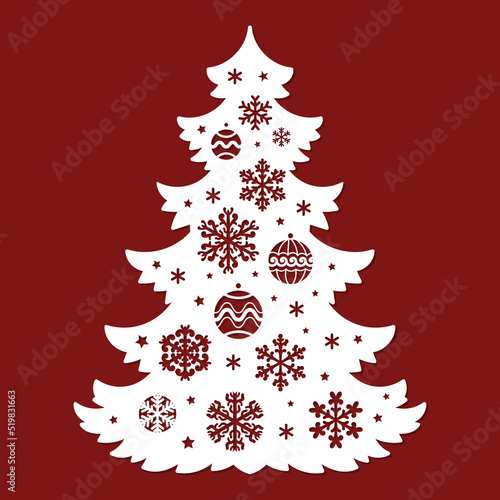 Template for laser cutting Christmas, New Year tree. Vector
