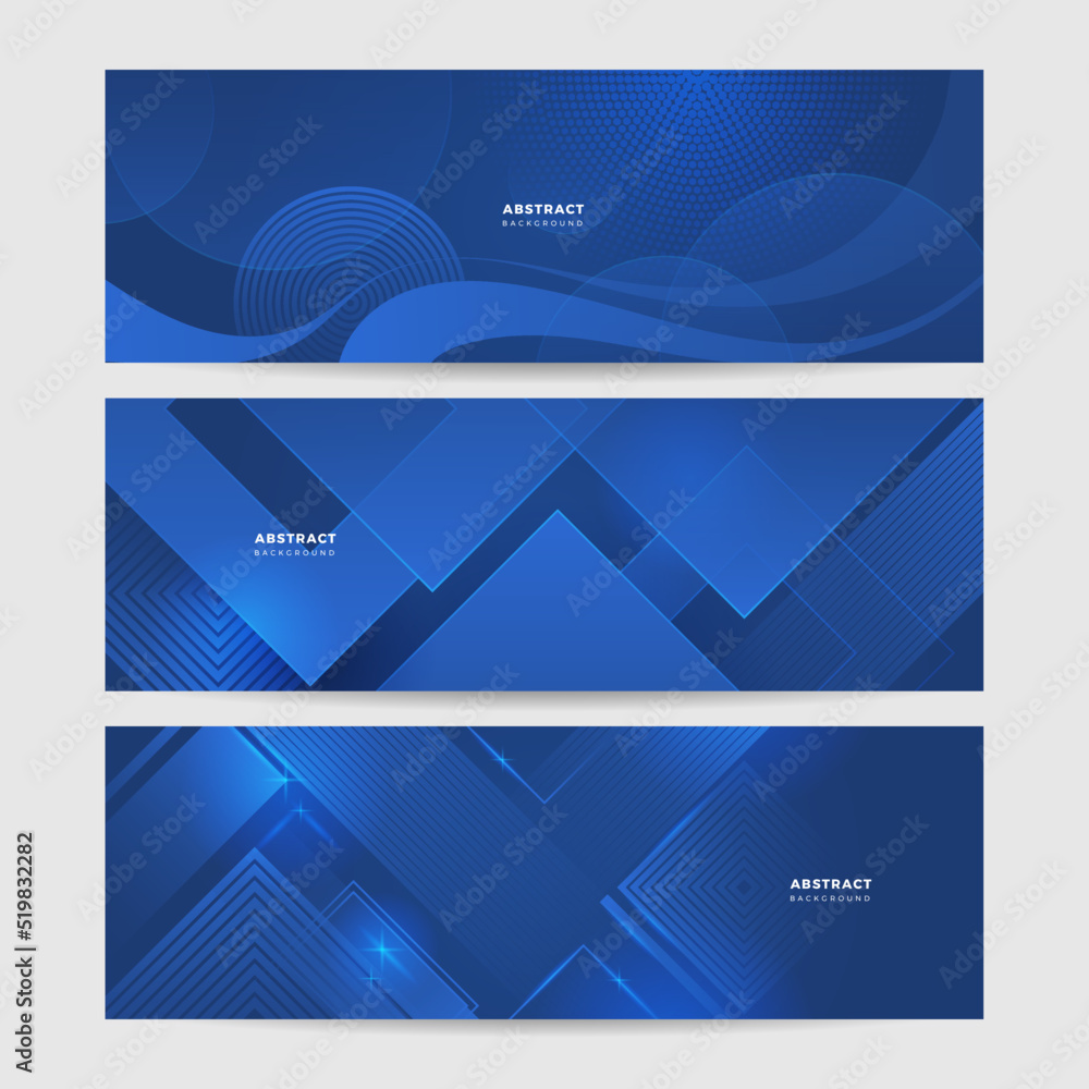 Fototapeta premium Blue abstract vector long banner. Minimal background with arrows and copy space for text. Social media cover and web banner template