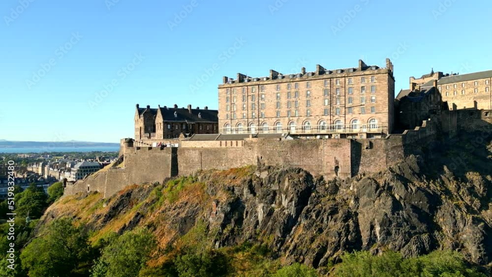 Aerial video Edinburgh Castle 11th century landmark Scotland UK