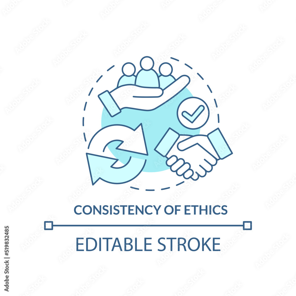 Consistency of ethics turquoise concept icon. Ethical banking abstract idea thin line illustration. Isolated outline drawing. Moral standards. Editable stroke. Arial, Myriad Pro-Bold fonts used Consistency of ethics turquoise concept icon. Ethical banking abstract idea thin line illustration. Isolated outline drawing. Moral standards. Editable stroke. Arial, Myriad Pro-Bold fonts used