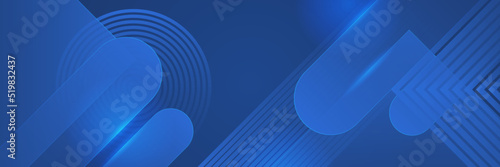 Blue abstract vector long banner. Minimal background with arrows and copy space for text. Social media cover and web banner template