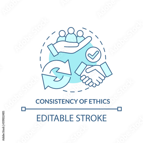 Consistency of ethics turquoise concept icon. Ethical banking abstract idea thin line illustration. Isolated outline drawing. Moral standards. Editable stroke. Arial, Myriad Pro-Bold fonts used