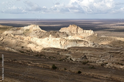 A view of the ecological disaster, the Dry Aral Sea, from the Ustyurt Plateau. Karakalpakstan. Uzbekistan photo