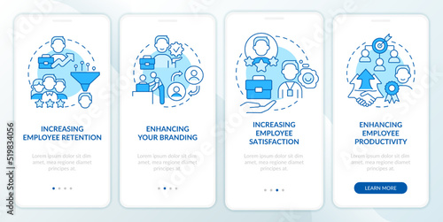 Adaptation challenges blue onboarding mobile app screen. Team joining walkthrough 4 steps editable graphic instructions with linear concepts. UI, UX, GUI template. Myriad Pro-Bold, Regular fonts used