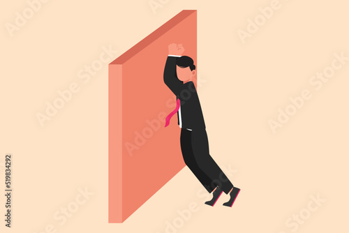 Business flat cartoon style drawing depressed businessman wailing on the wall losing job. Office worker crying sad lost his opportunity. Depressive disorder, sorrow. Graphic design vector illustration