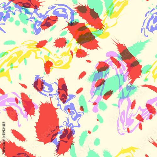 vector rough ethnic colorful splash and freeform brush stroke lines overlapped seamless pattern on cream