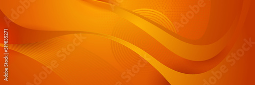 Modern orange yellow abstract vector long banner. Minimal background with waves arrows geometric shapes and copy space for text. Social media cover and web wide banner template