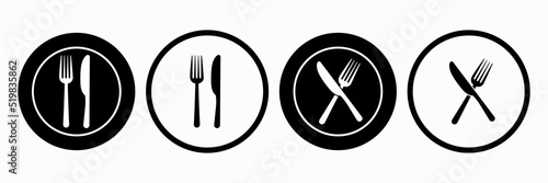 Fork and knife icons set  logo isolated on white background