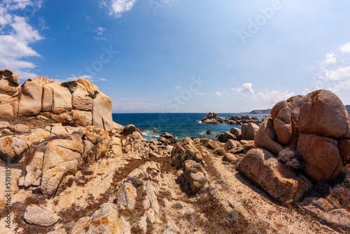 rocky coast of the region gallura on capo testa, panorama of sealine