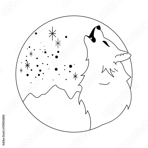 wolf and galaxy illustration - spiritual and mystical design - esoteric symbols