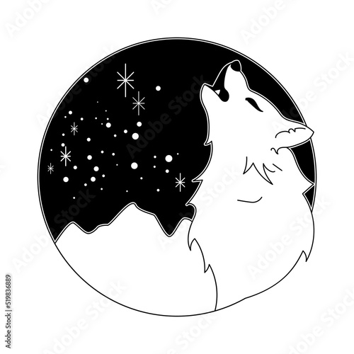 wolf and galaxy illustration - spiritual and mystical design - esoteric symbols