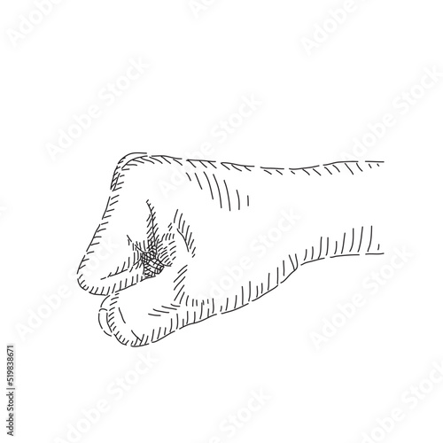 Boceto de mano haciendo puño. Dibujo de mano minimalista.