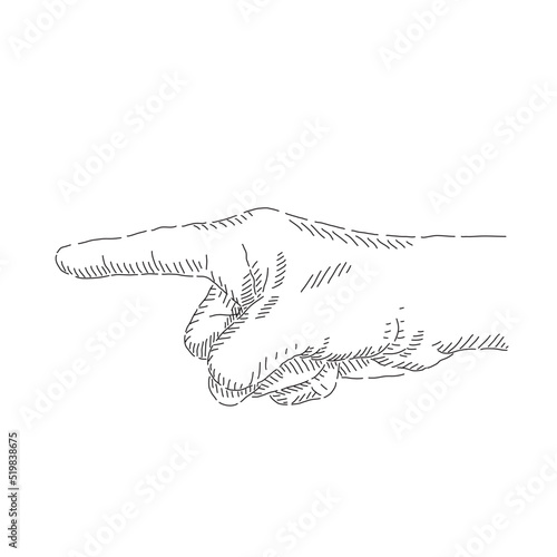 Boceto de mano señalando. Dibujo de mano minimalista. Dedo señalando.
