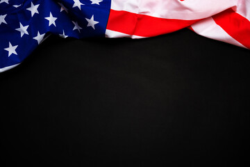 American flag on black background for Memorial Day, 4th of July, Labour Day