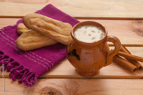 Delicious Atol de elote, is a traditional Guatemalan drink, made from corn and cinnamon. photo