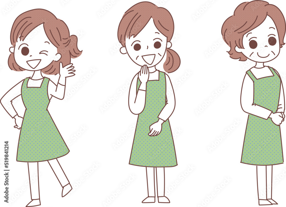 エプロン姿の女性たち 3人 笑顔 エプロン姿の女性たち 3人 笑顔