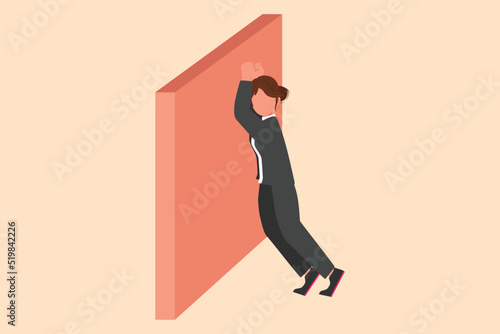 Business design drawing depressed young businesswoman wailing on the wall losing job. Office worker crying sad lost her opportunity. Depressive disorder, sorrow. Flat cartoon style vector illustration