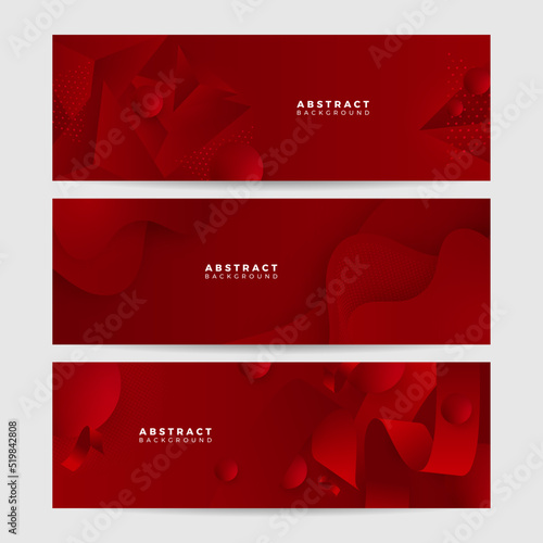 Modern red abstract vector long banner. Minimal background with waves arrows geometric shapes and copy space for text. Social media cover and web wide banner template