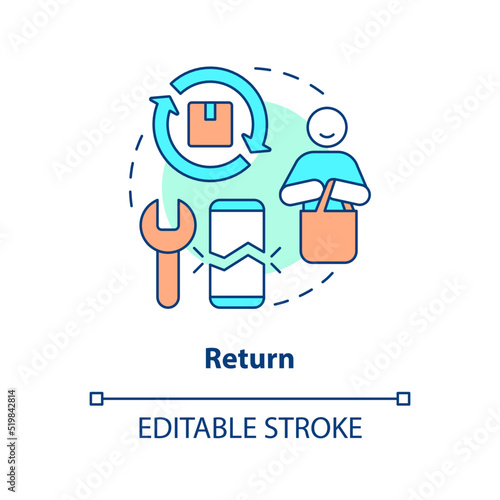 Return concept icon. Reverse logistics. Component of supply chain management abstract idea thin line illustration. Isolated outline drawing. Editable stroke. Arial, Myriad Pro-Bold fonts used