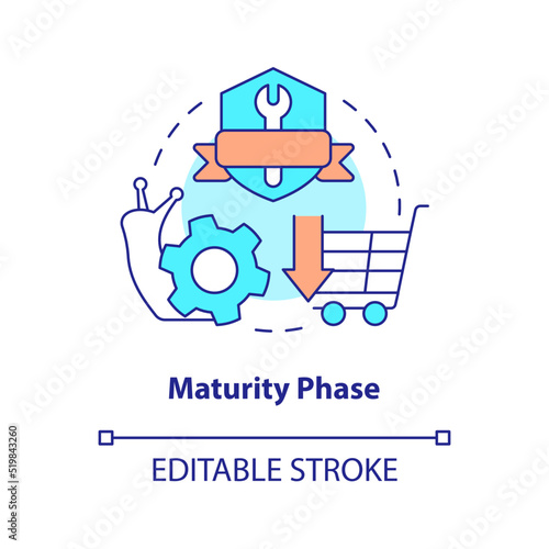 Maturity phase concept icon. Slowly production. Stage of product lifecycle abstract idea thin line illustration. Isolated outline drawing. Editable stroke. Arial, Myriad Pro-Bold fonts used