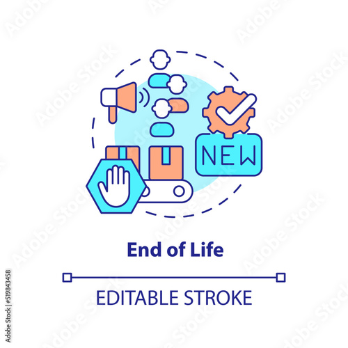 End of life concept icon. Replacement. Stage of product lifecycle abstract idea thin line illustration. Isolated outline drawing. Editable stroke. Arial, Myriad Pro-Bold fonts used