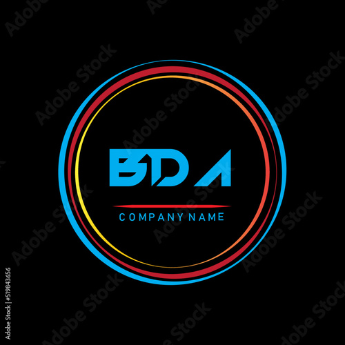 BDA,B D A Alphabet Letter Design With Creative Circle ,B D A Letter Logo Design, BDA Letter Logo Design On Black background, business and company, letter logo design for company  photo