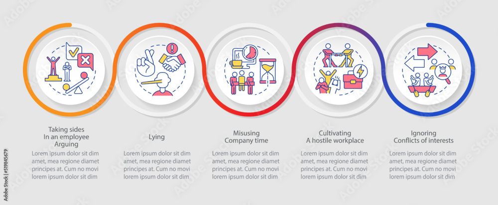 Unethical behavior in workplace loop infographic template. Employee ...