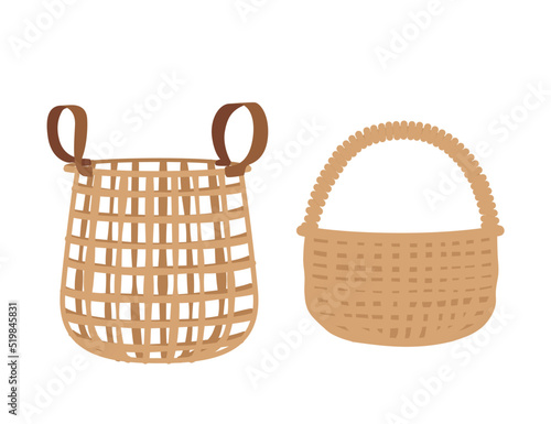 Two empty wicker baskets vector illustration isolated on white background