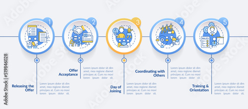 Team joining process circle infographic template. Employment. Data visualization with 5 steps. Editable timeline info chart. Workflow layout with line icons. Lato-Bold, Regular fonts used
