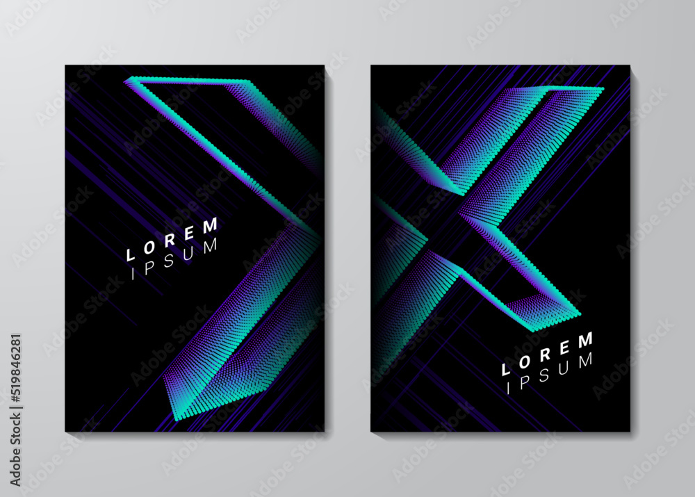 Abstract dots cover page layouts. Letters blue X. Party music poster templates.